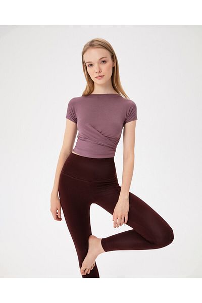 Ayma Active Εκκαβερό ™   Γυναικεία μπλούζα Lilac Viscose - Κοντό μανίκι και σταυρωτό περιτύλιγμα