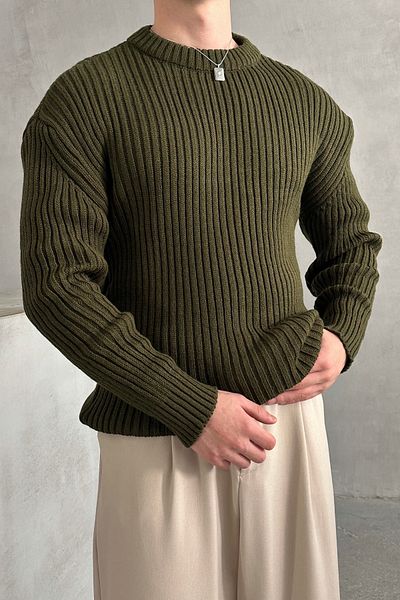 HYMAN Men's Ribbed Knitted Oversize Sweater