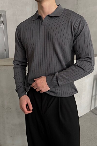 HYMAN Men's Polo Collar Ribbed Oversize Knitwear Sweater