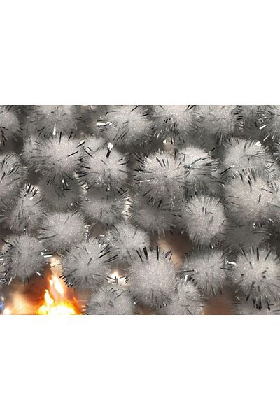 BukiroAtelier 30 Pieces Silvery White Plush Pompom Set - Christmas Ornament Decoration, Shiny 1 cm