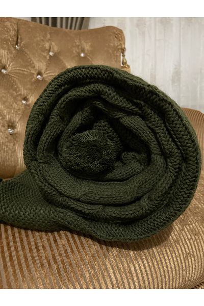 YGT Home Derya 10 Pompom Knitwear Knitted Tv Blanket Khaki 130X170 |   Armchair Decor-Leg Shawl-Seat Cover