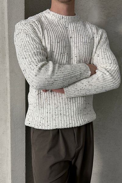 HYMAN Ανδρικό πλεκτό πουλόβερ oversize με ραβδώσεις