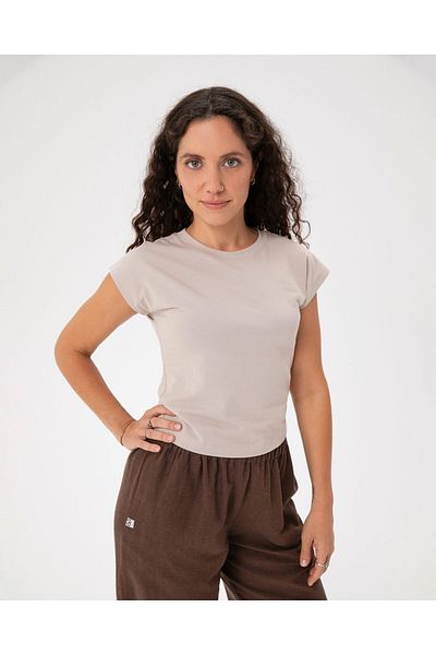 Ayma Active Light Gray Organic Cotton Basic Half Crop T-Shirt