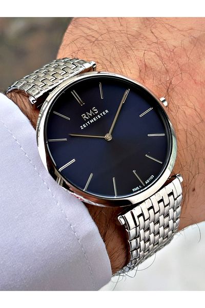 Romanson Custom Design 5 Atm Waterproof Steel Band Steel Thin Case Men Wristwatch 112306