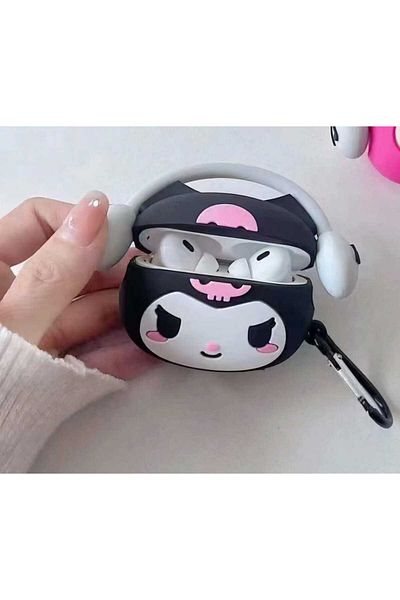 Tasarım iPhone Pro/Pro2 Generation Compatible - Kuromi with Bluetooth Protective Headset and Figure