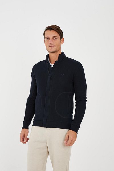 Maccali Men's Arcticflex Pocket Detailed Zippered Basic Navy Blue Sweatshirt