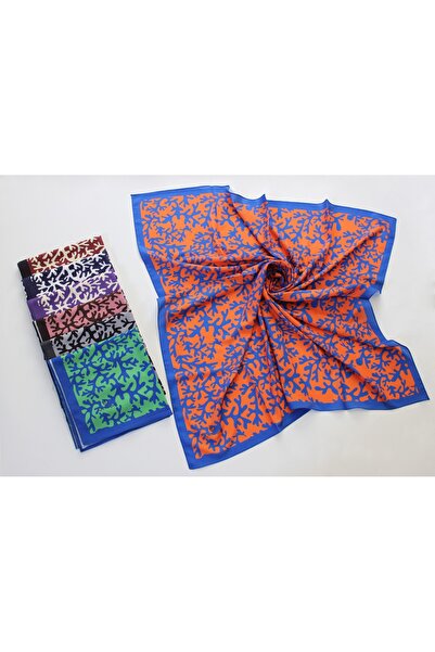 QUM İPEK Синій шарф з крепового полотна з візерунком