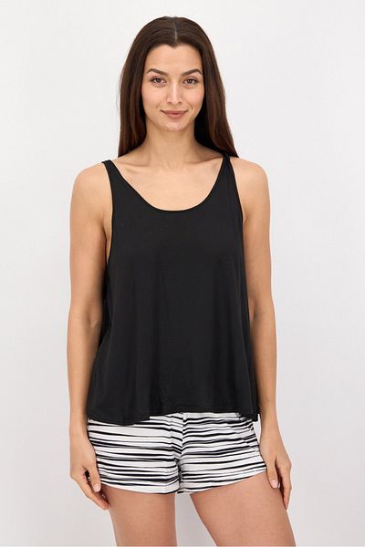 Christian Siriano Women 2 Pcs Plain Tank Top And Shorts Pajama Set, Black