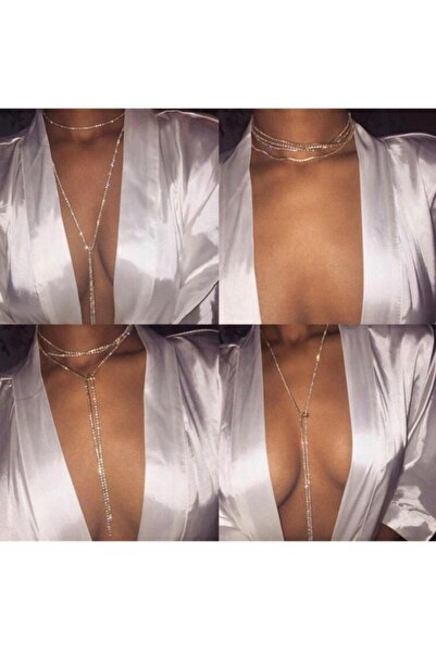 MutluBiDünya Gümüş Renk Kristal Taşlı Rhinestone Kolye