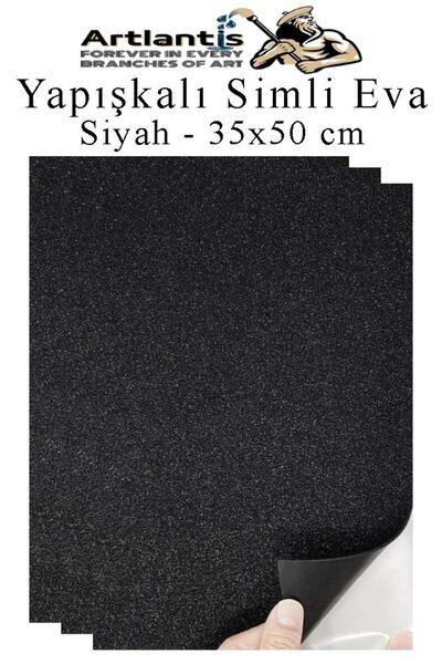 Artlantis Siyah Yapışkanlı Simli Eva 35x50 cm 3 Adet Simli Yapışkanlı Eva Süngeri Okul Kreş Anasınıfı Elişi Et