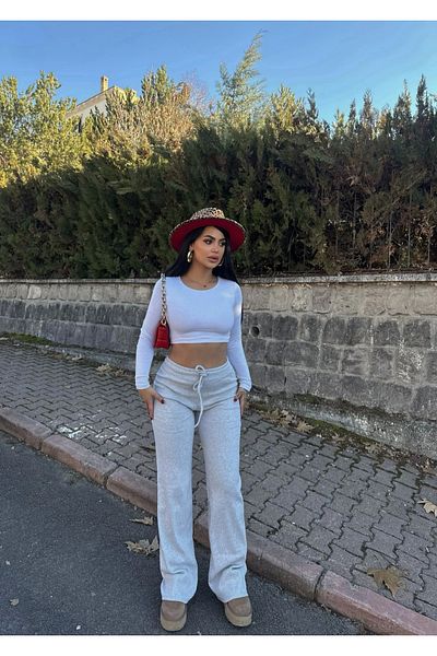 kırmızı butiks Gray High Waist Camisole Pants