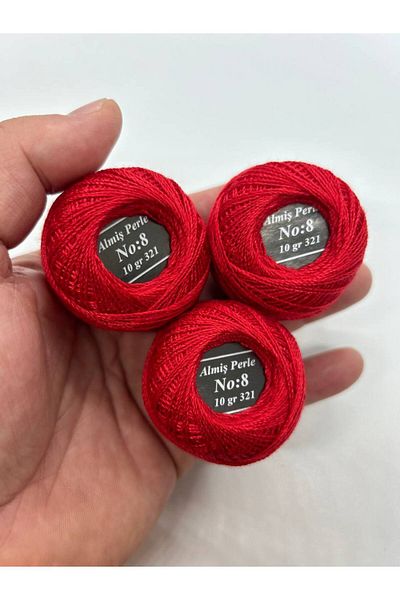 ALMİŞ Alış Perle Etamin-Cross Stitch 10'Lu Thread Set (10 Gr-No:8) Yellow-Red Shades