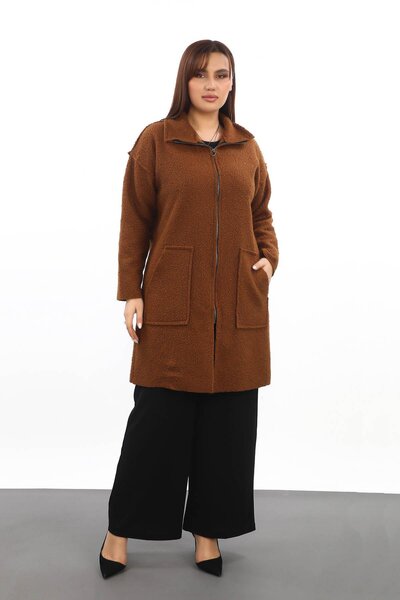 Zer Otantik Великий розмір, високий комір, довге коричневе пальто