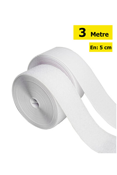 Dünya Magnet 3 Metre Beyaz Cırt Cırtlı Bant , En 5cm Kaliteli Cırt Bant, Çırt...