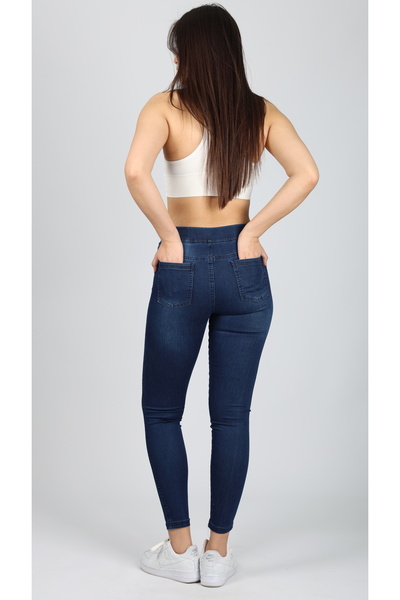 NEŞA KOTÇU Kadın Koyu Mavi Beli Lastikli Tayt Kot Pantolon
