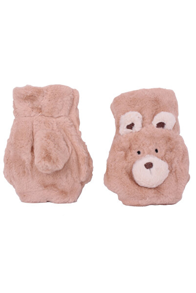 İşnar Çocuk Peluş Eldiven 4-6 Yaş Yavru Ayı Patisi Hardal Renk Parmaksız Model 0041