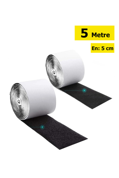 Dünya Magnet 5 Metre Arkası Yapışkanlı Siyah Cırt Cırtlı Bant - Cırt Cırt Ban...