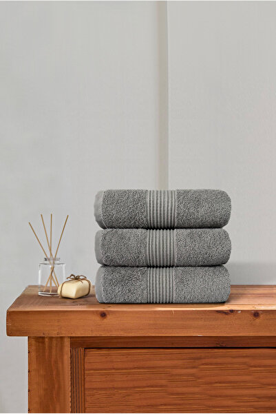 Ellaline Набір з 3 рушників для рук і обличчя 100% бавовна Сертифікований рушник для голови | Кухня | Весільний набір 50x90 см Сірий