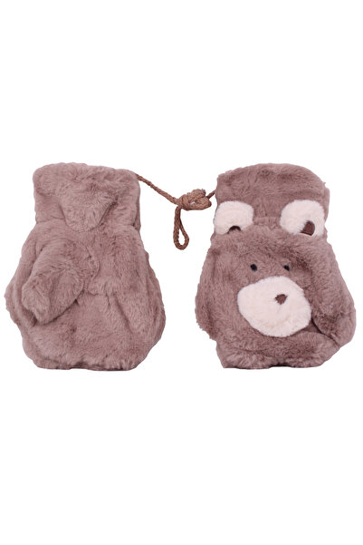 İşnar Peluş Çocuk Eldiven 4-6 Yaş Yavru Ayı Patisi Kahverengi Renk Parmaksız Model 0041