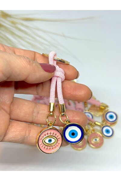 Azrua Powder Pink Drawstring Metal Evil Eye Beaded Keychain, New Year Gift, M...