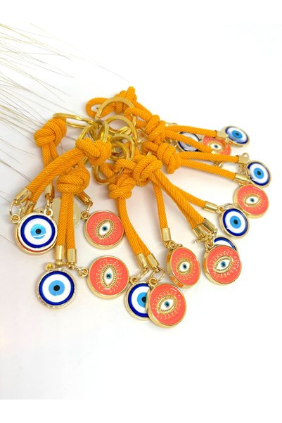 Azrua Orange Drawstring Metal Evil Eye Beaded Keychain, New Year Gift, Metal Eye Keychain
