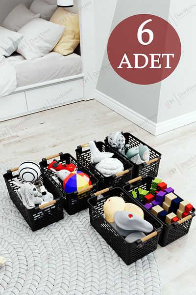 DOVİ HOME 6 bucăți mâner din lemn aspect negru culoare plastic bucătărie |   Baie |   Set organizator coș cu articole