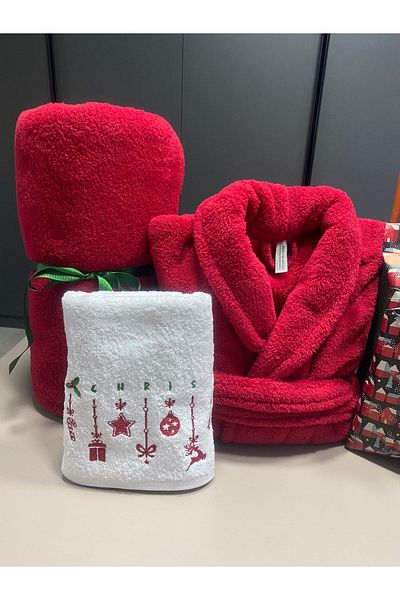 MEYN COLLECTİON New Year's Special Tv Blanket and Dressing Gown Set - Hand Towel Gift