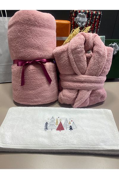 MEYN COLLECTİON New Year's Special Tv Blanket and Dressing Gown Set - Hand Towel Gift