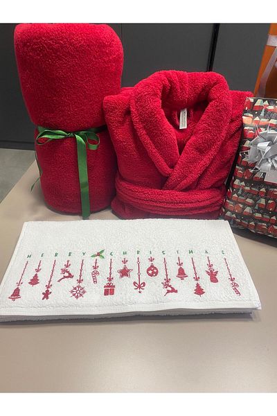 MEYN COLLECTİON New Year's Special Tv Blanket and Dressing Gown Set - Hand Towel Gift