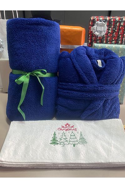 MEYN COLLECTİON New Year's Special Blanket and Dressing Gown Set - Hand Towel Gift