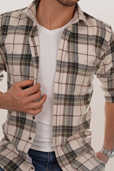 Etikmen Krémzöld mintás Slimfit favágó ing díszdobozzal