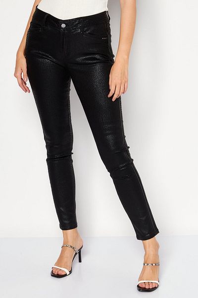 Morgan Women Skinny Fit Textured Printed Pant, Black