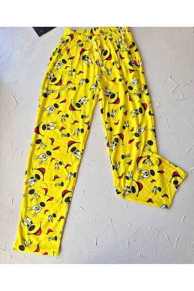 İntive Lingerie Lindros Smiley Face Printed Yellow 100% βαμβακερό σουέτ χειμερινό παντελόνι πιτζάμα