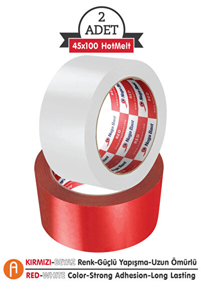 Nuga Bant 2'Li Koli Bandı Seti - Kırmızı ve Beyaz - 45mm.x100m. - Güçlü Yapış...