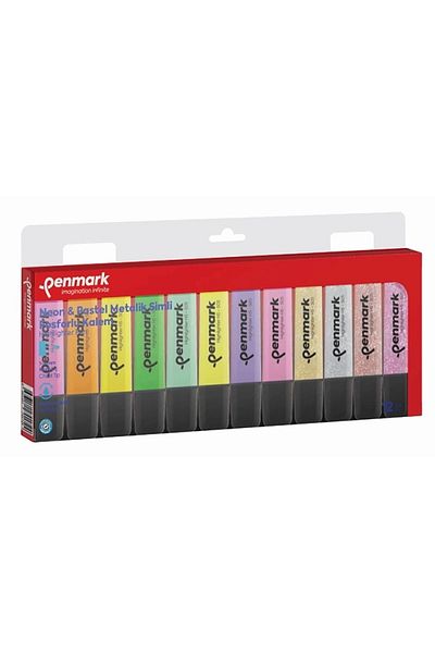 penmark Hs-505-12Nps 4 Neon 4 Pastel 4 Metallic Glitter 12Pcs Highlighter Set