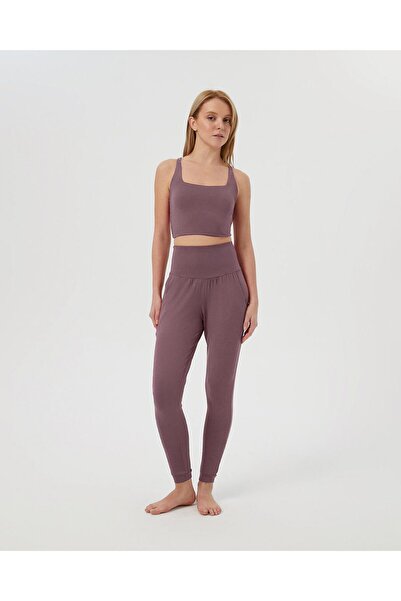 Ayma Active Pantaloni confortabili pentru femei liliac cu talie înaltă, cu buzunare