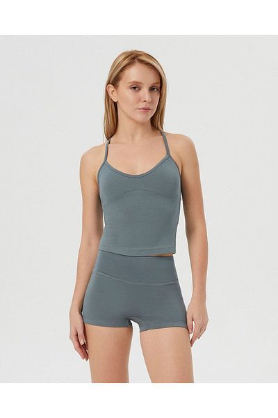 Ayma Active Tricou cu bretele încrucișate pentru femei, albastru gri