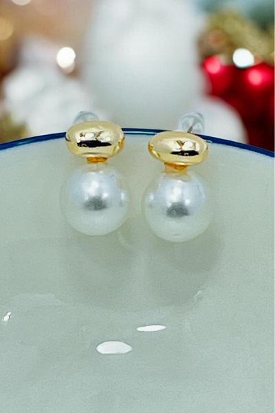 TRENDTAKI Elegant Gold Plated Earrings with Pearl Metal Details