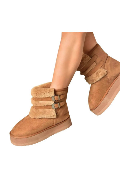 Nilo Giyim ve Ayakkabi Süet Peluş Kalın Tabanlı Yarım Kadın Bot