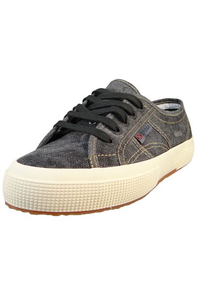 Superga Damen Low Sneaker 2750 Cotton Denim Low Top S7137JW Schwarz A6C Black Bristol-Beige Textil
