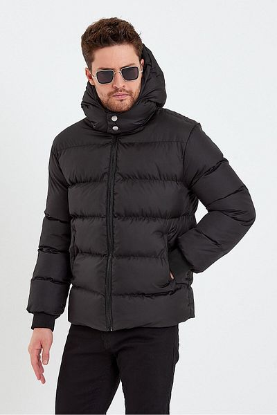 ÖNDER MODA Ανδρικό μαύρο υδάτινο και αντιανεμικό χειμερινό μπουφάν με κουκούλα & παλτό & Parka - 137