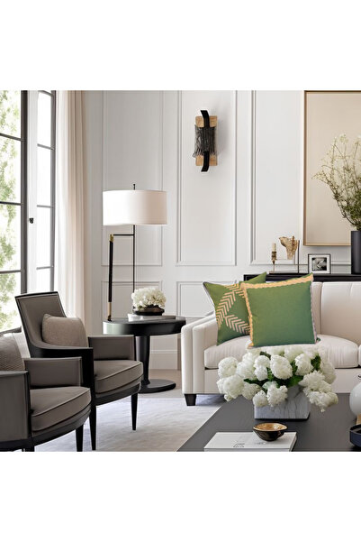 lubimi home وسادة مطرزة بإطار من فرو المنك على قماش تنجيد باللون الأخضر