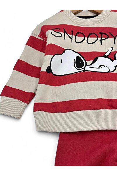 Egelite ERKEK BEBEK ÇİZGİLİ SNOOPY BASKILI KIŞLIK POLARLI 3 İP ŞARDONLU 3-6-9-12-18 AY BEBEK TAKIMI