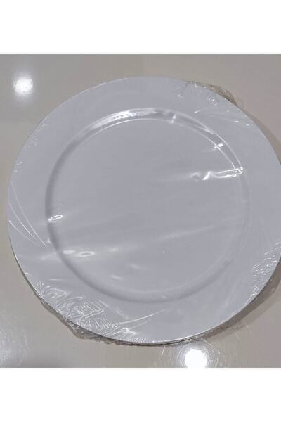 14Süs Beyaz Renk Lüks Plastik Mika Yuvarlak Tabak 26cm 6 Adet