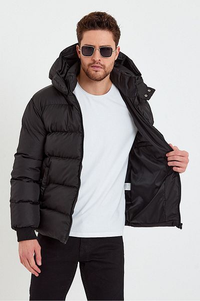 ÖNDER MODA Ανδρικό μαύρο υδάτινο και αντιανεμικό χειμερινό μπουφάν με κουκούλα & παλτό & Parka - 137