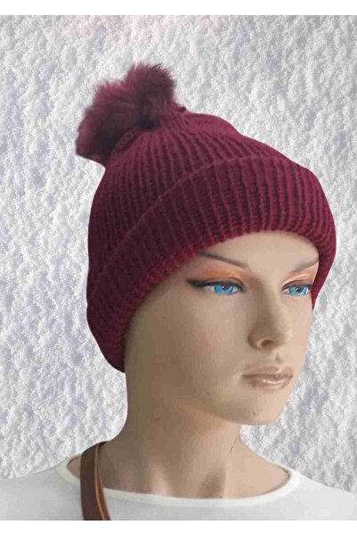 P Parla مزيج من الصوف الطبيعي والأكريليك - قبعة شتوية دافئة باللون العنابي