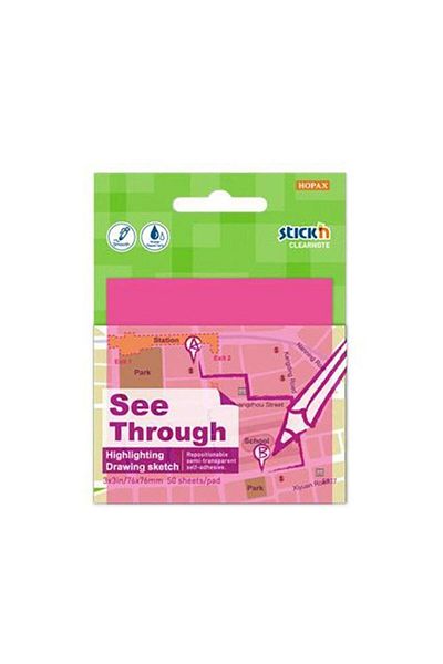 teknotrust Hopax Stickn 21711 Sticky Note Paper Translucent 50 Sheets 76x76 Mm Neon Pink