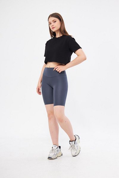 leela Pantaloni scurți de motociclist gri Leggings - Curea lată și țesătură Diver