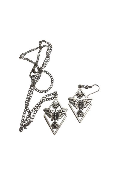 Ororabutik Silver Color 40mm Fairycore Butterfly Figured Necklace and Earring Set