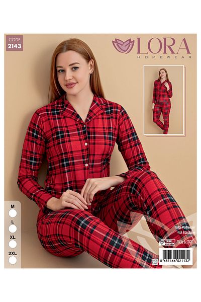 Lora Women's Long Sleeve Suede Plaid Pajamas Set